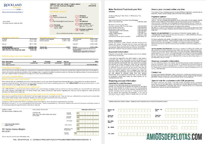 Declaração de hipoteca do Rockland Trust Bank dos EUA Massachusetts em formatos Word e PDF, 2 páginas exemplo real